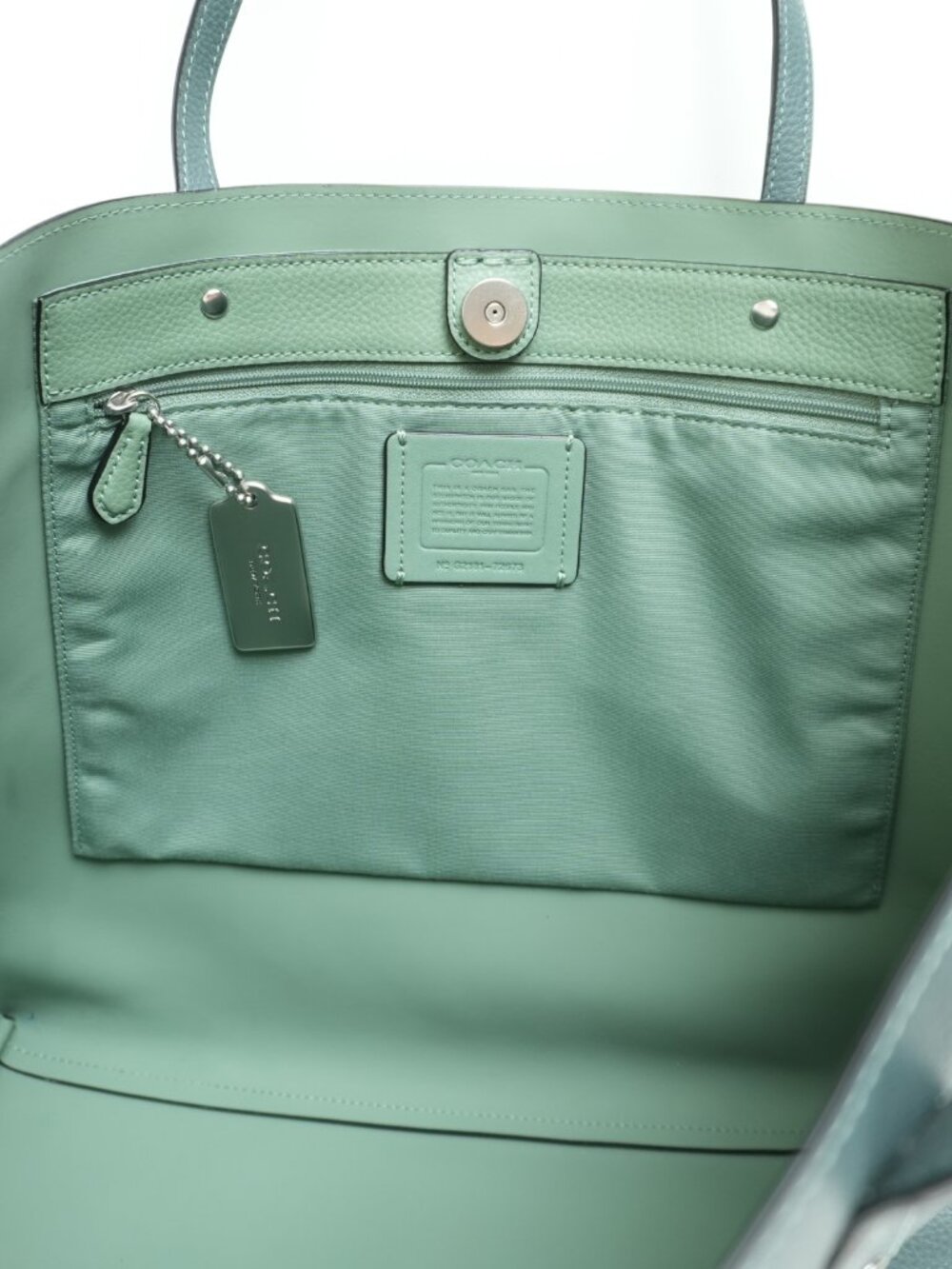 COACH Tote Green Pebbled Leather Handbag Shoulder Bag large - Picture 11 of 15